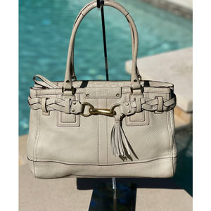Coach10529 Hamptons Cream Leather Belted Breaded Satchel